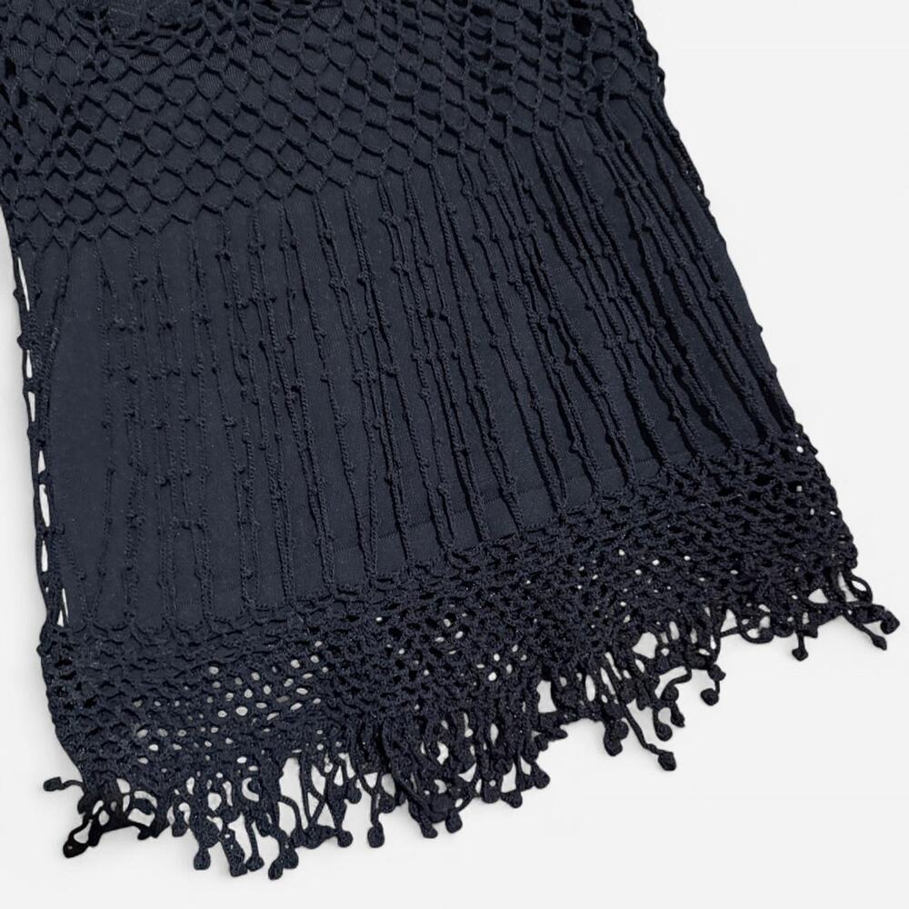 NWT Y2K Dolce Cabo Black Floral Crochet Dark Feminine Tassel Fringe Cami Top - Picture 6 of 8